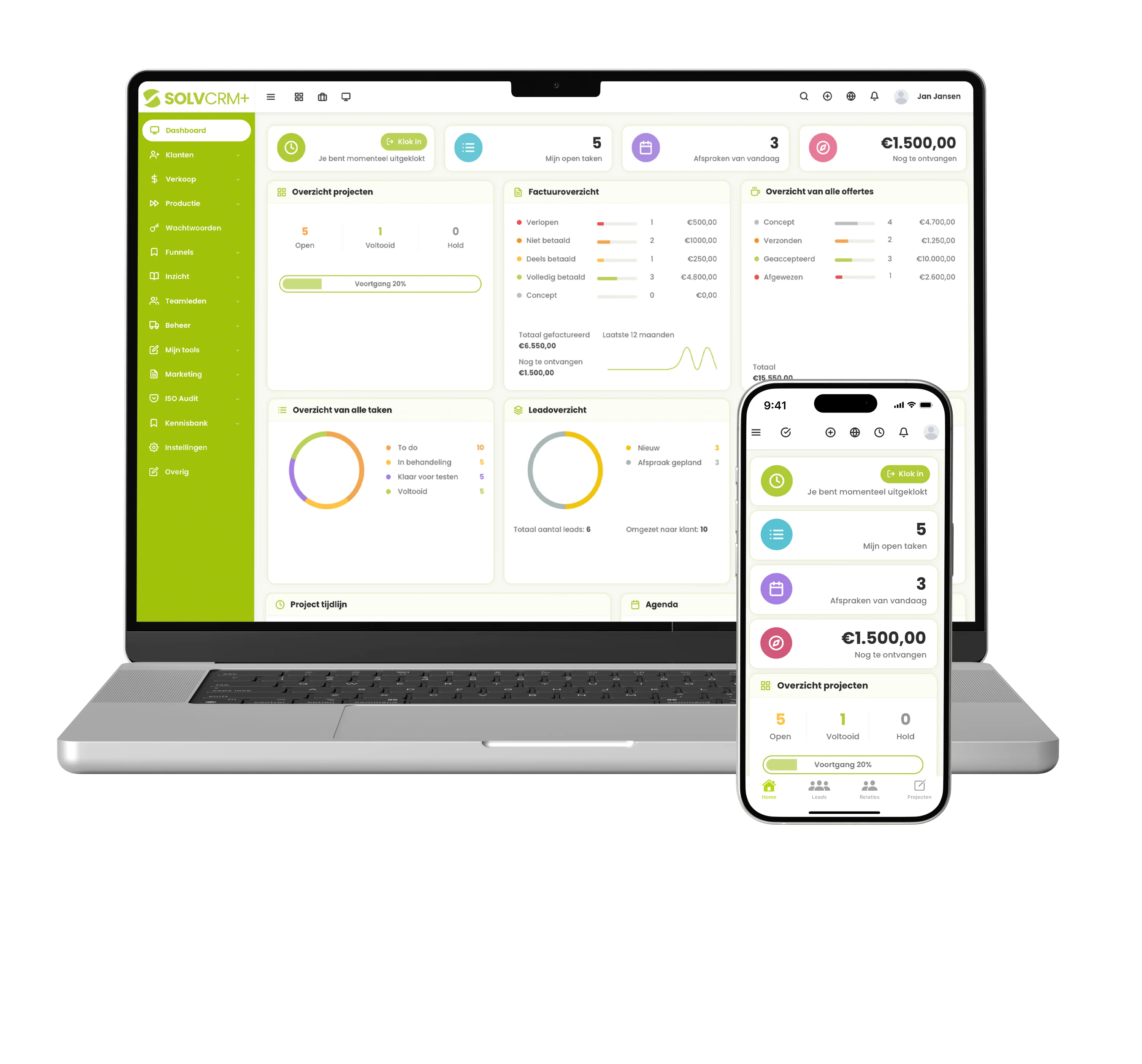 SolvCRM+ urenregistratie met klantinformatie en aangesloten bedrijfsprocessen